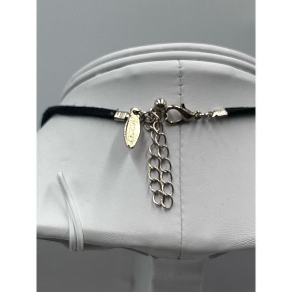 Natasha Gold Tone Spikes Dangles Black Leather Necklace - Picture 8 of 13